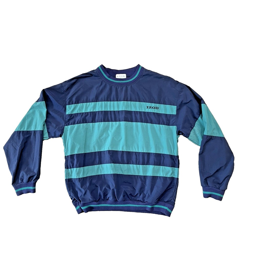 Vtg 1980s IZOD Windbreaker Mens Small Pullover Shirt Navy Green Nylon Preppy